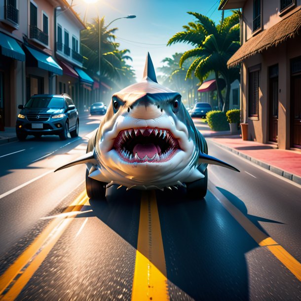 Image of a threatening of a shark on the road