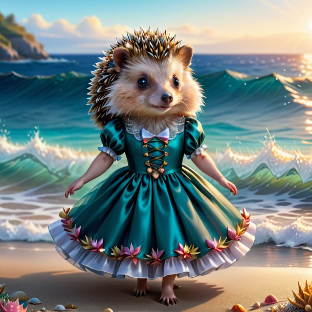 Drawing of a hedgehog in a dress in the sea