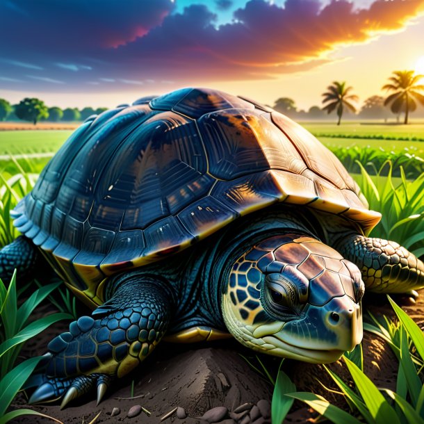 Picture of a sleeping of a turtle on the field