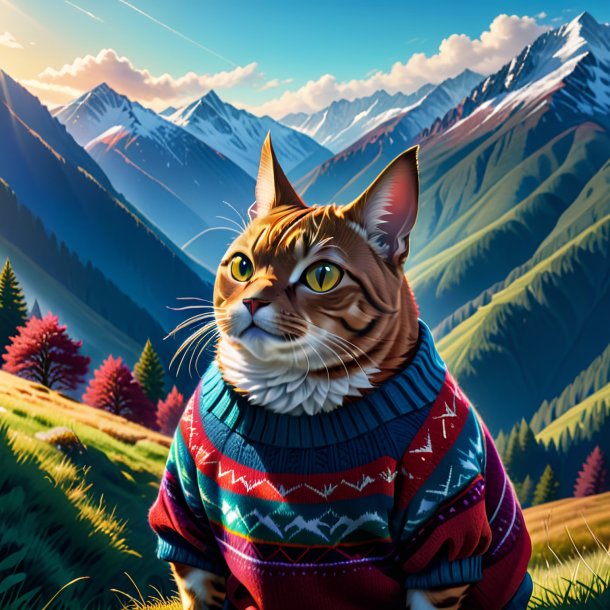 Drawing of a tuna in a sweater in the mountains