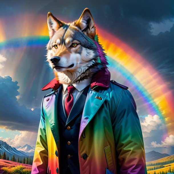 Imagen de un lobo en un abrigo en el arco iris