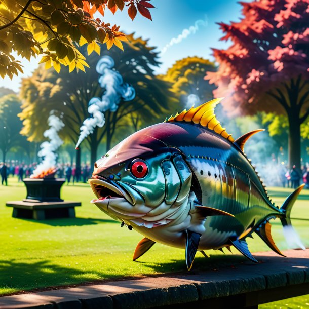 Picture of a smoking of a tuna in the park