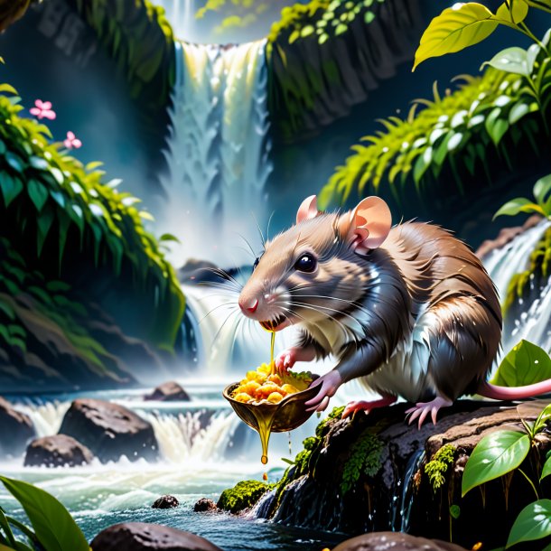 Foto de un comer de una rata en la cascada