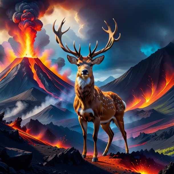 Pic d'un jeu de cerf dans le volcan