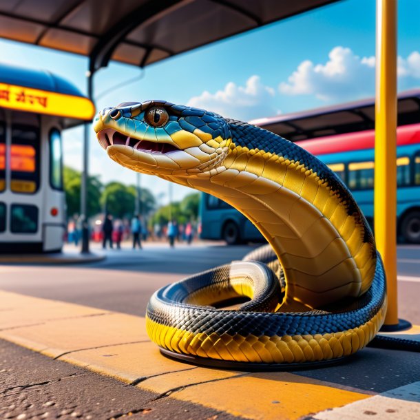 Foto de una cobra en un zapato en la parada de autobús