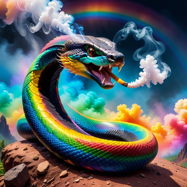 Foto de un fumar de una cobra en el arco iris