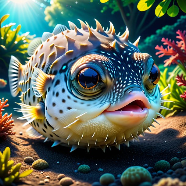 Photo of a sleeping of a pufferfish in the park