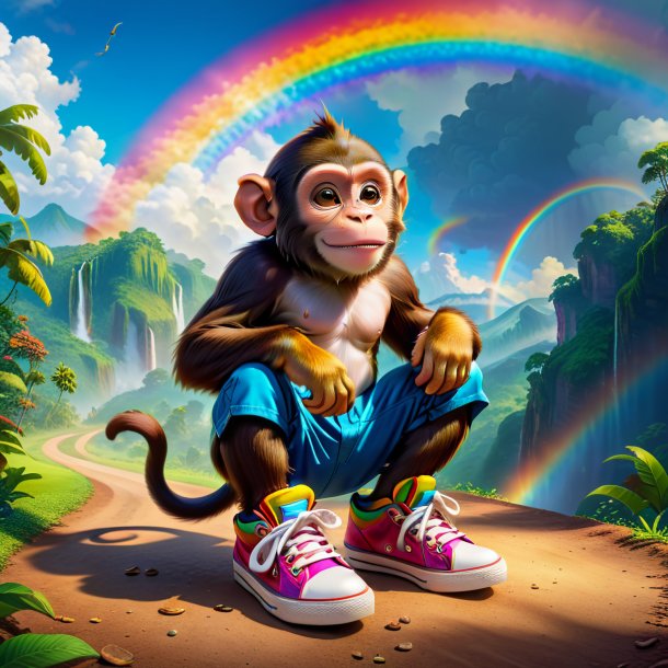 Picture of a monkey in a shoes on the rainbow