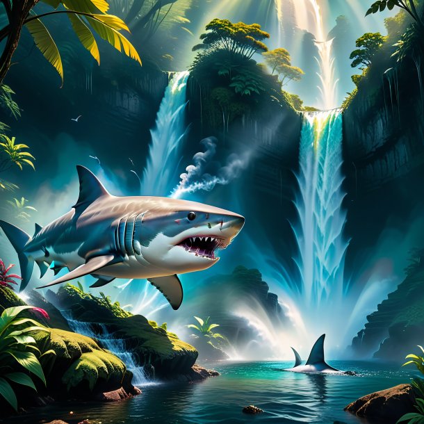 Pic of a smoking of a shark in the waterfall