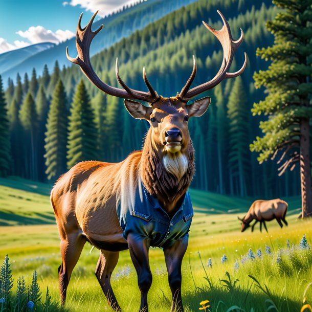 Photo of a elk in a jeans in the meadow