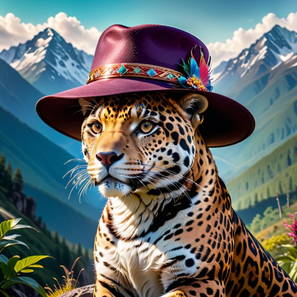 Pic of a jaguar in a hat in the mountains