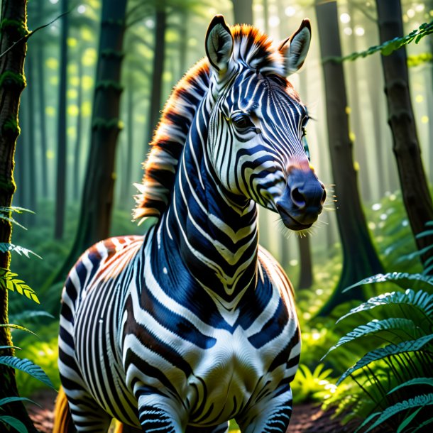 De uma zebra em um casaco na floresta