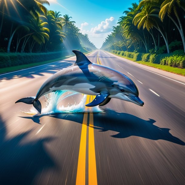 Image of a dancing of a dolphin on the road