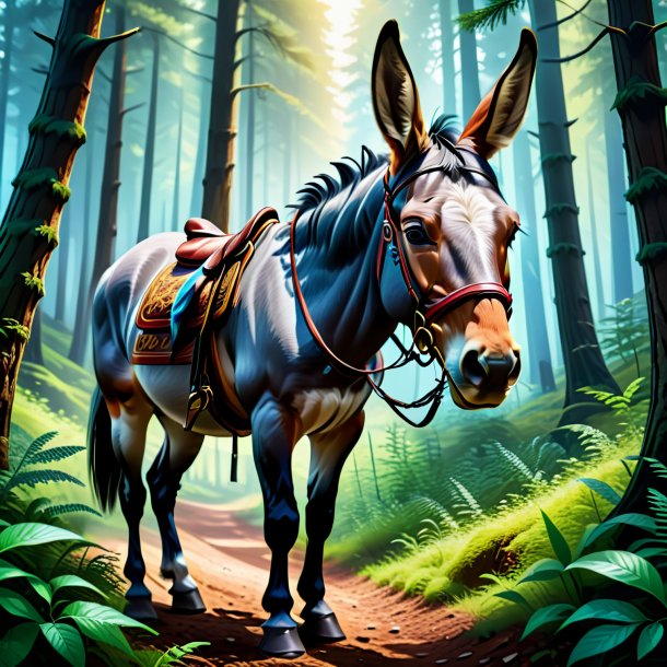 Illustration of a mule in a gloves in the forest
