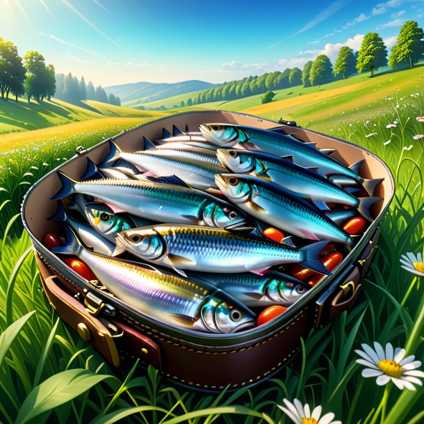 Illustration of a sardines in a belt in the meadow