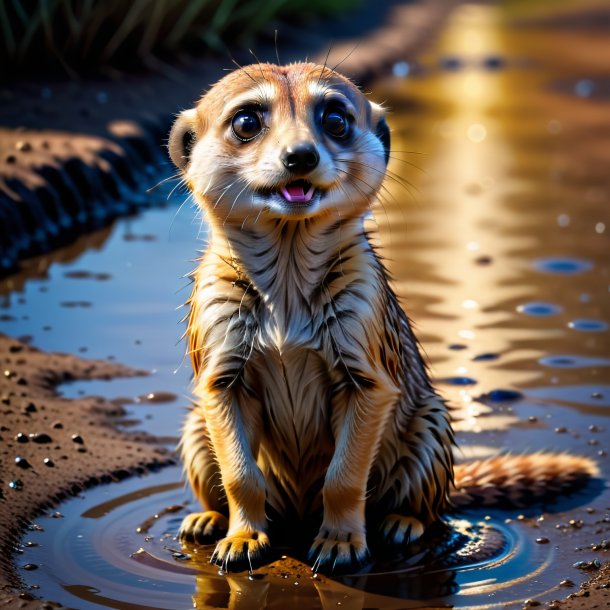 Pic of a crying of a meerkat in the puddle
