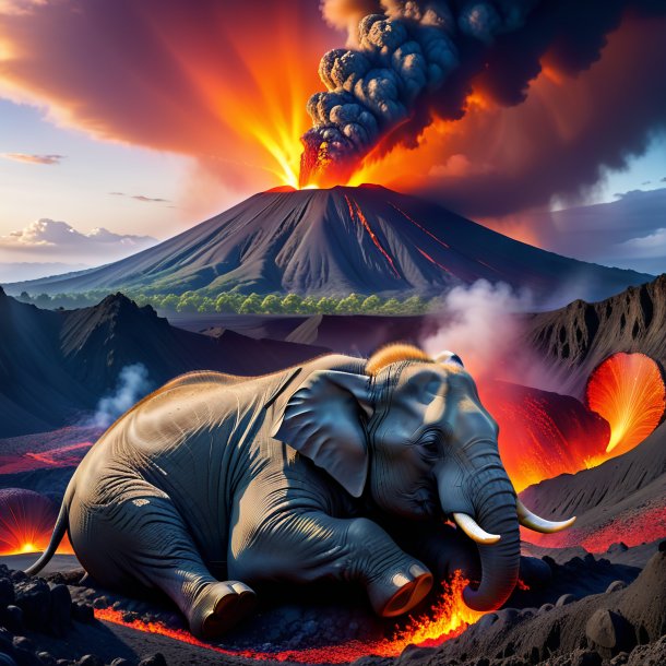 Image d'un sommeil d'éléphant dans le volcan