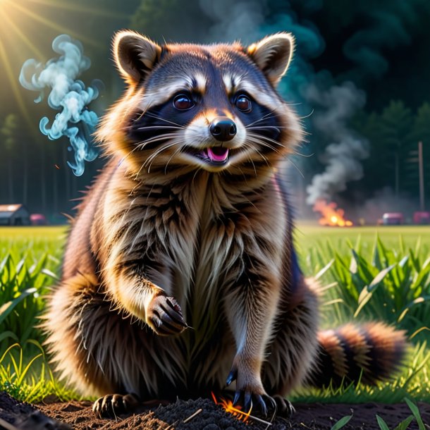 Image of a smoking of a raccoon on the field
