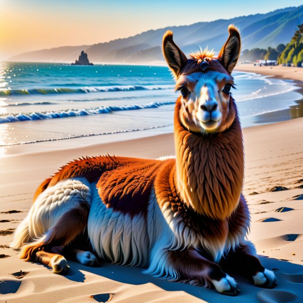 Pic of a resting of a llama on the beach