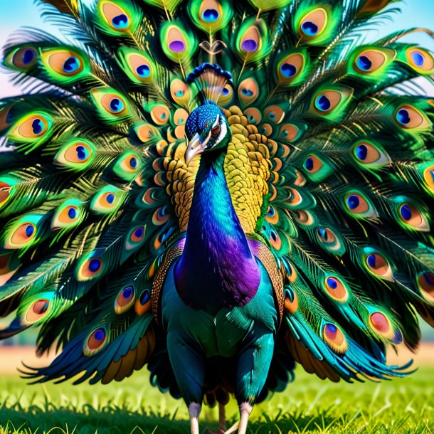 Pic of a peacock in a jeans on the field