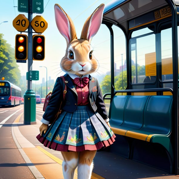 Illustration of a rabbit in a skirt on the bus stop