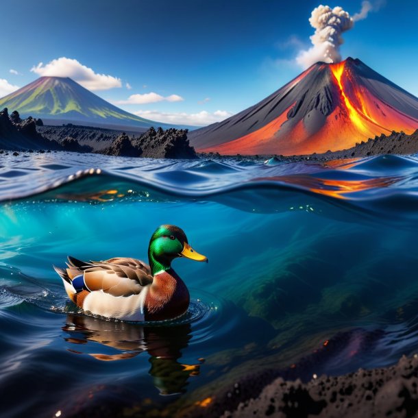 Pic of a swimming of a duck in the volcano
