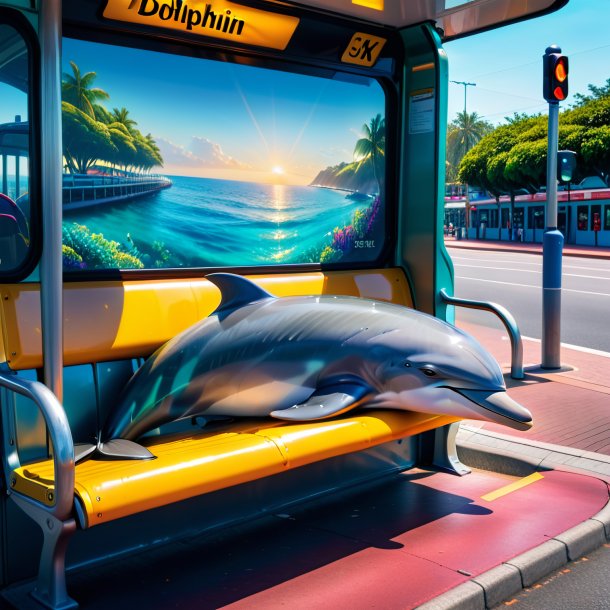 Foto de um sono de um golfinho no ponto de ônibus