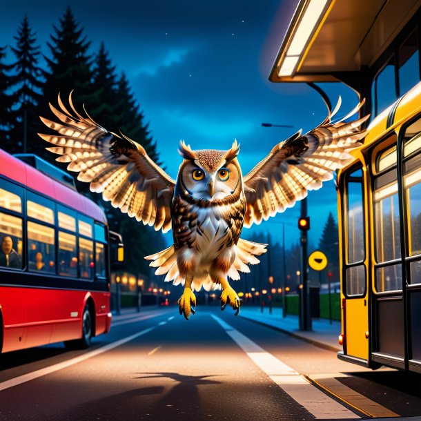 Image of a jumping of a owl on the bus stop