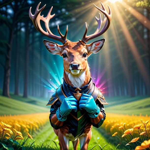 Illustration of a deer in a gloves on the field