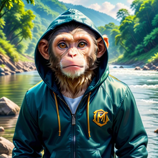 Picture of a monkey in a hoodie in the river