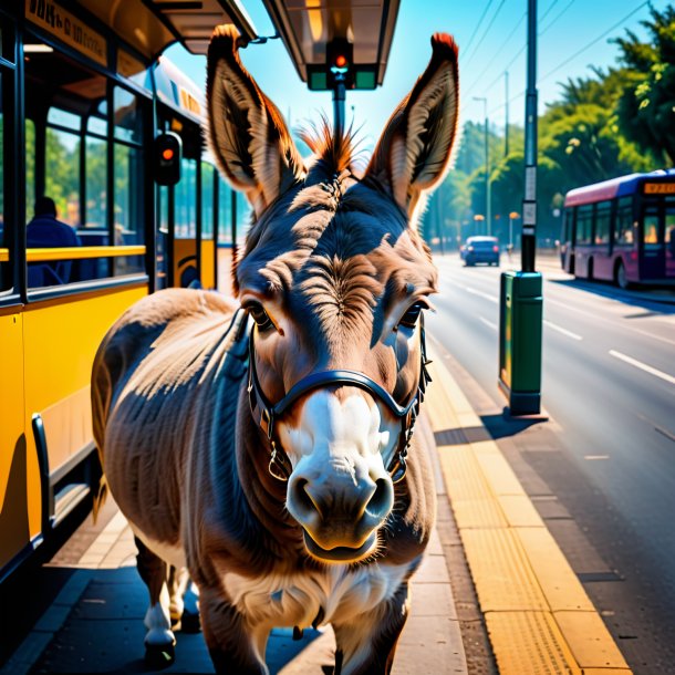 Foto de un enojado de un burro en la parada de autobús