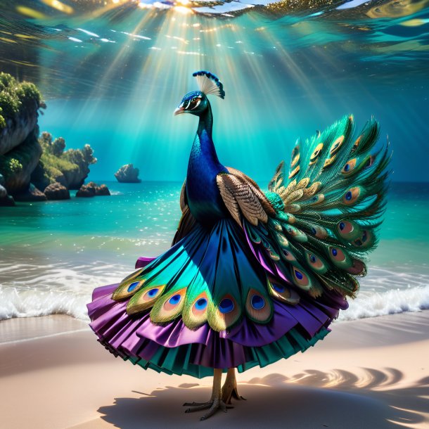 Image of a peacock in a skirt in the sea