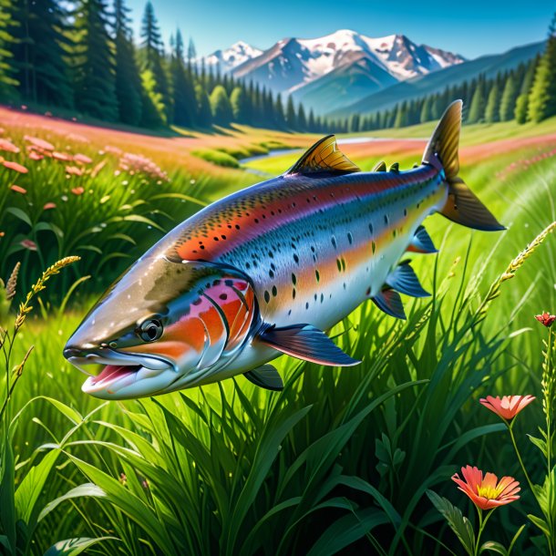 Pic of a smiling of a salmon in the meadow