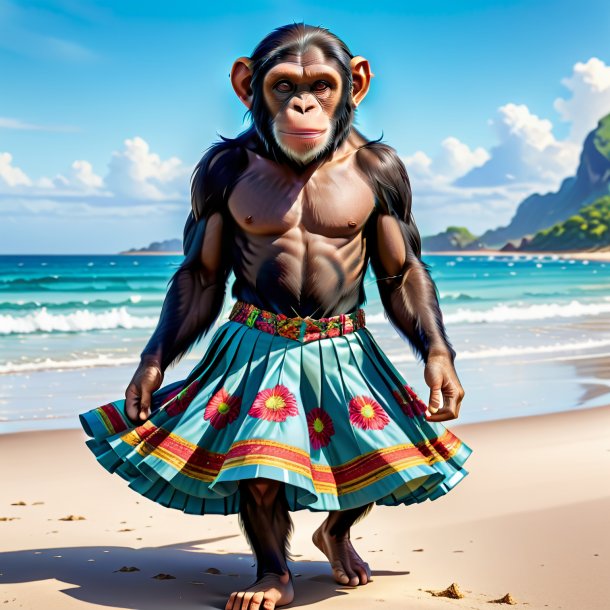 Illustration of a chimpanzee in a skirt on the beach