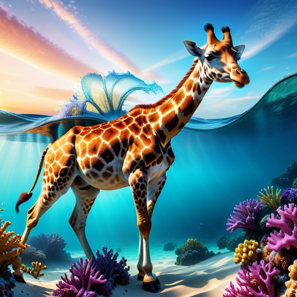 Image of a giraffe in a gloves in the sea