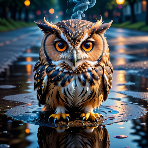 Image of a smoking of a owl in the puddle