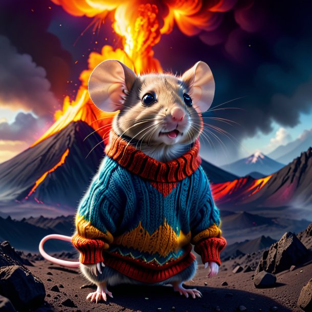 Image of a mouse in a sweater in the volcano