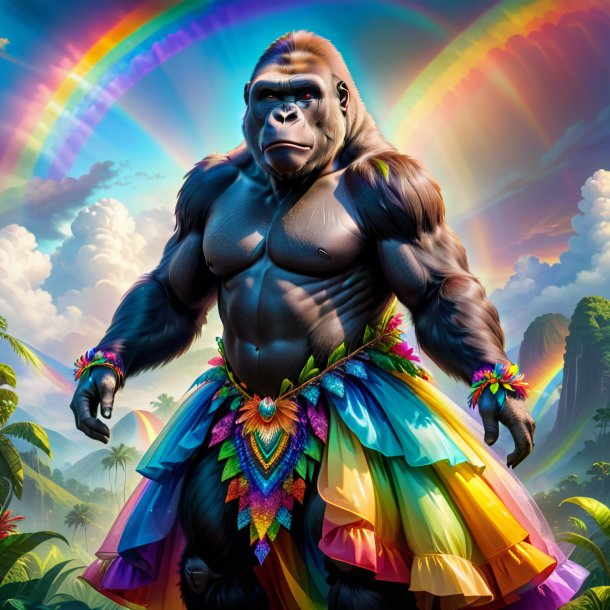 Illustration of a gorilla in a dress on the rainbow