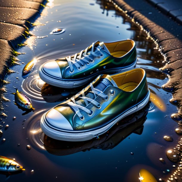 Picture of a sardines in a shoes in the puddle