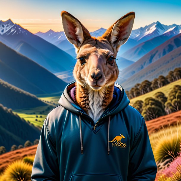 Photo of a kangaroo in a hoodie in the mountains