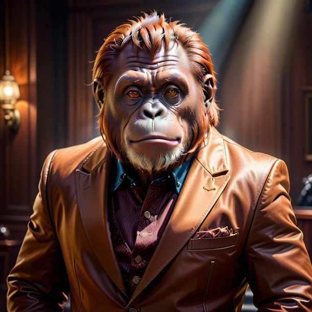 Picture of a orangutan in a brown jacket