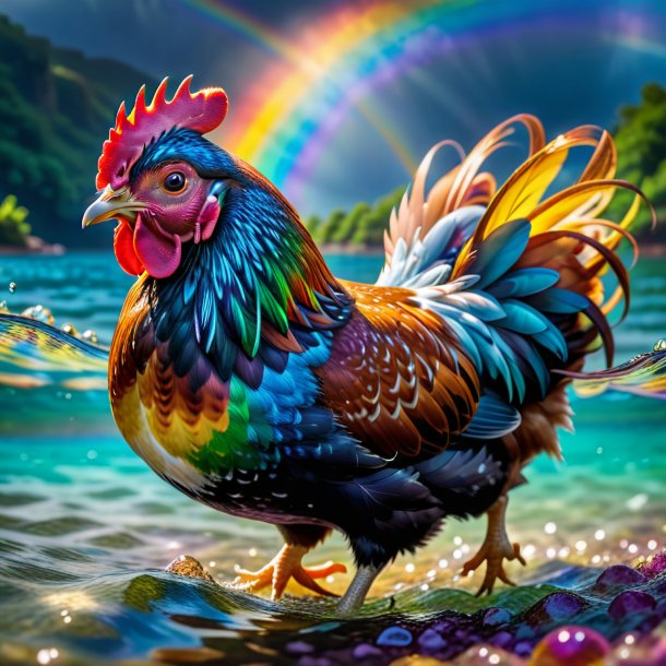 Pic of a swimming of a hen on the rainbow