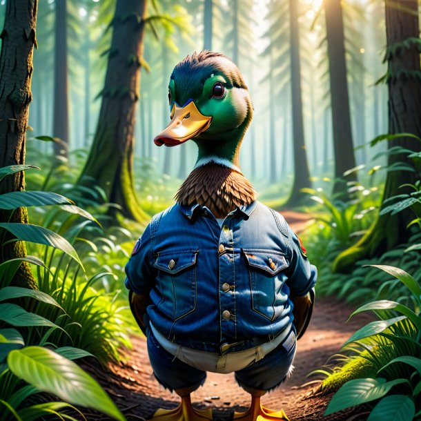 Pic of a duck in a jeans in the forest