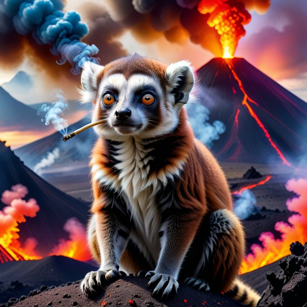 Picture of a smoking of a lemur in the volcano