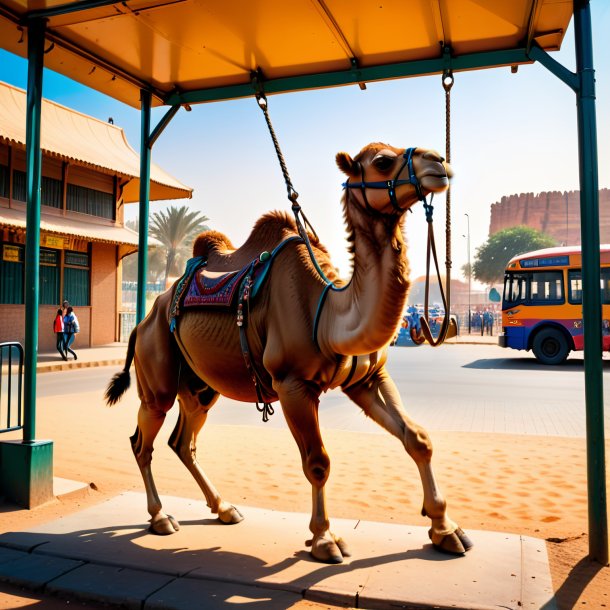 Photo of a swinging on a swing of a camel on the bus stop