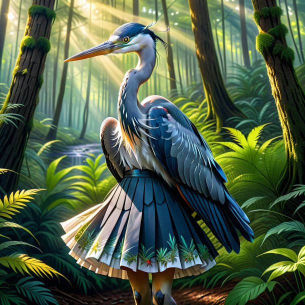 Drawing of a heron in a skirt in the forest