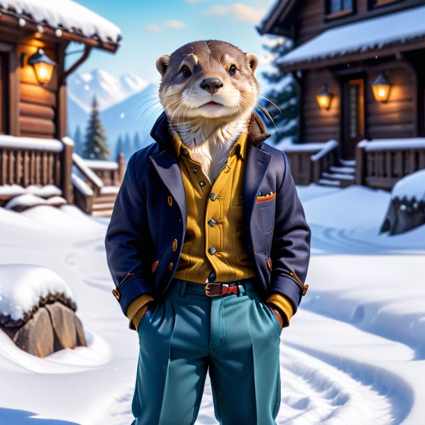 Photo of a otter in a trousers in the snow