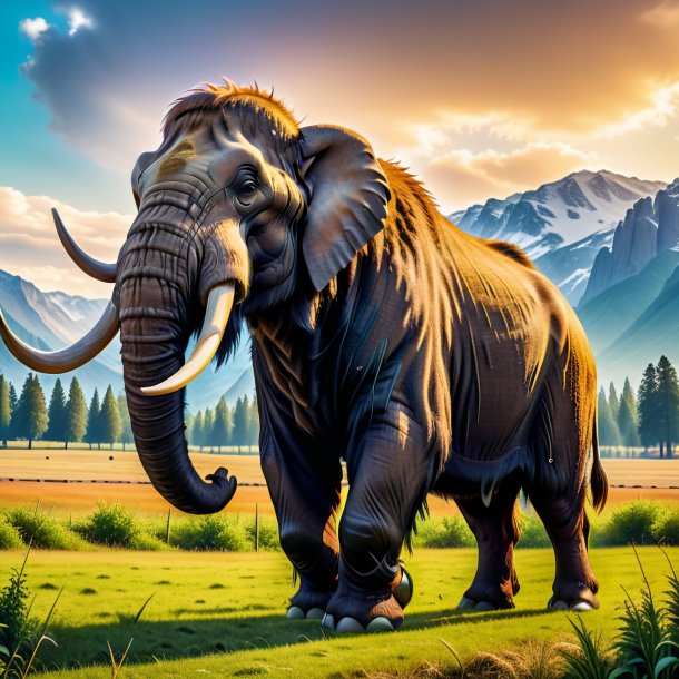 Photo of a mammoth in a trousers on the field