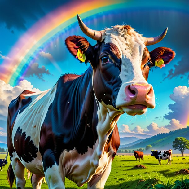 Photo of a crying of a cow on the rainbow