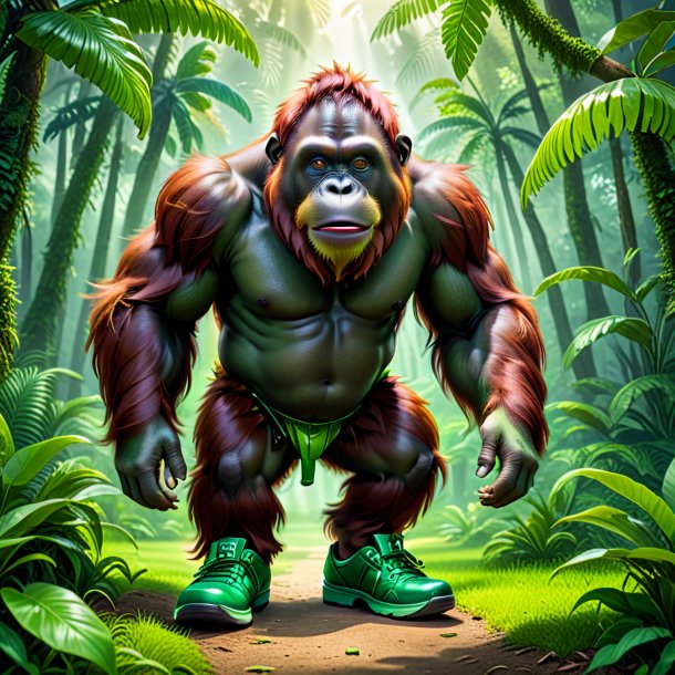 Image of a orangutan in a green shoes